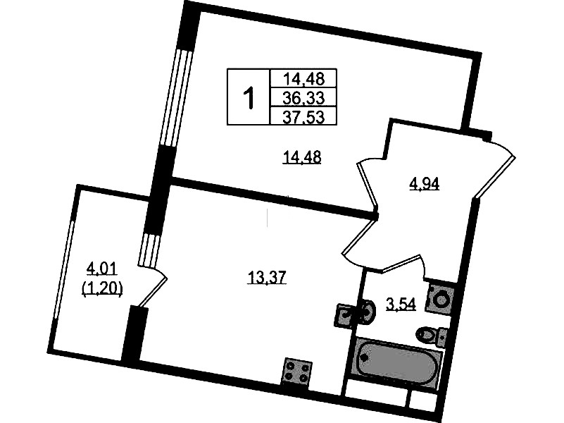 1-комнатная квартира 37.53 м², 7/12 эт., ЖК «UP! Квартал Воронцовский»